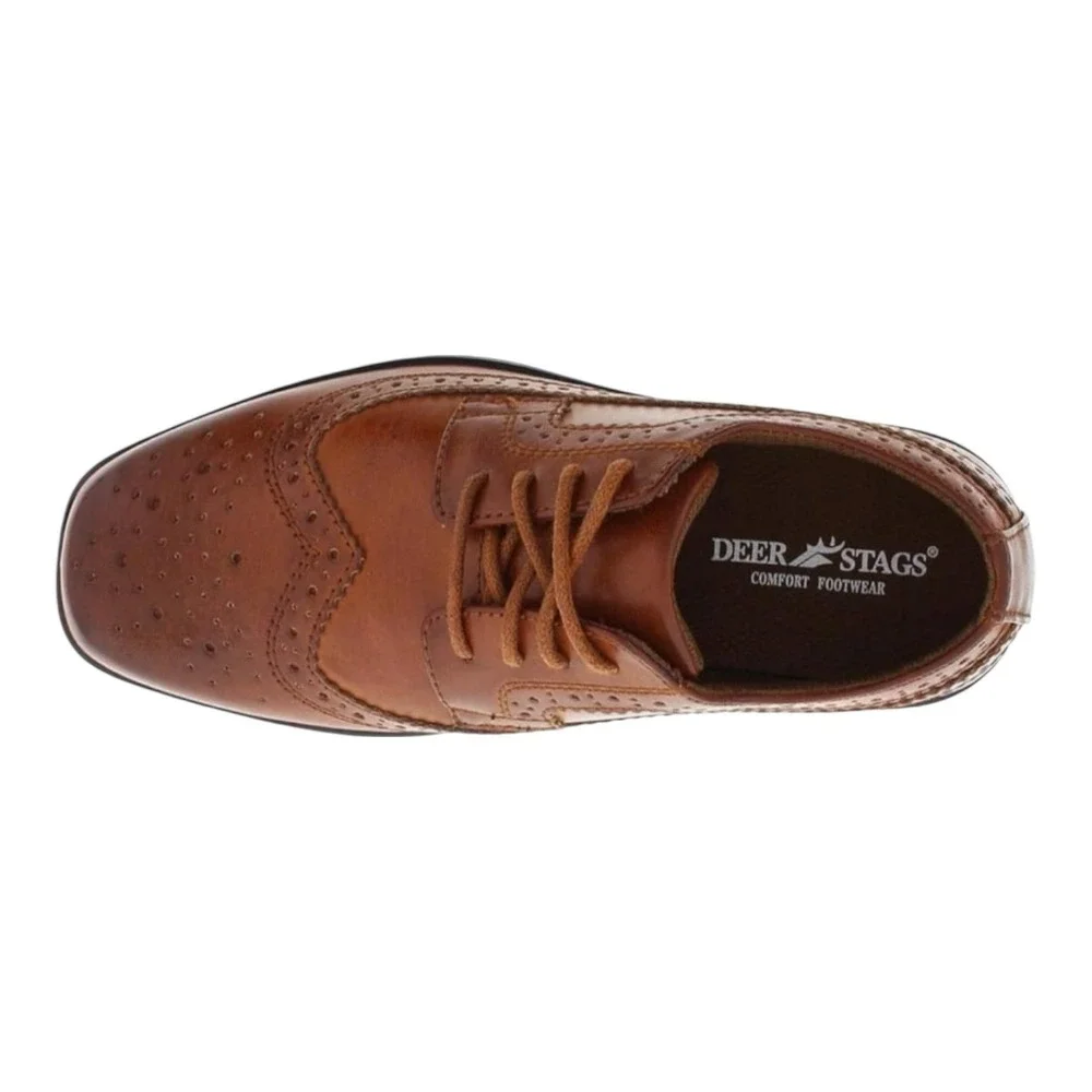 Deer Stags Ace Kids Cognac Brown Wingtip Oxford Dress Shoes Size 1W NEW‎